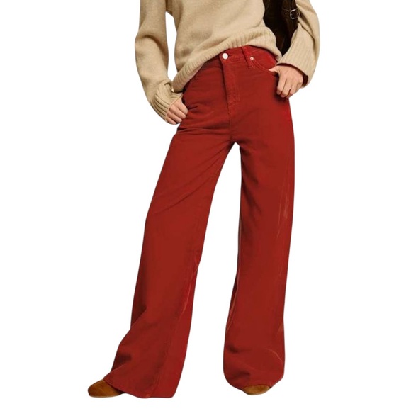 Reformation NWT 
Eden Wide Leg Corduroy Pants in Red Sz 25 & 33 - Picture 2 of 11
